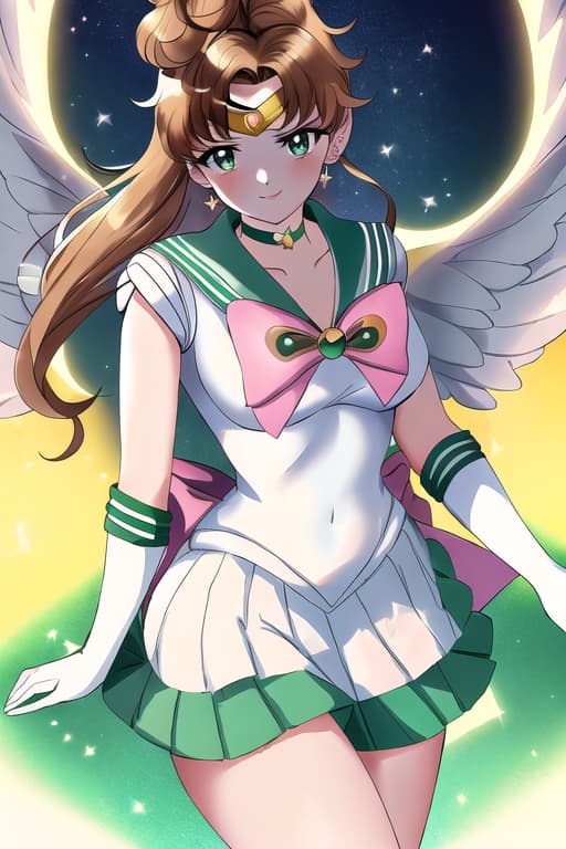  (sailor jupiter:1.3), (masterpiece), (highest quality), (intricate), (high detail),Angel, white dress, multiple wings, large wings, fairy, masterpiece, best quality, high quality, solo