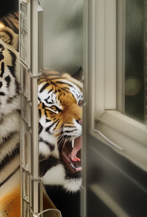  tiger , hyperrealistic, high quality, highly detailed, cinematic lighting, intricate, sharp focus, f/1. 8, 85mm, (centered image composition), (professionally color graded), ((bright soft diffused light)), volumetric fog, trending on instagram, HDR 4K, 8K