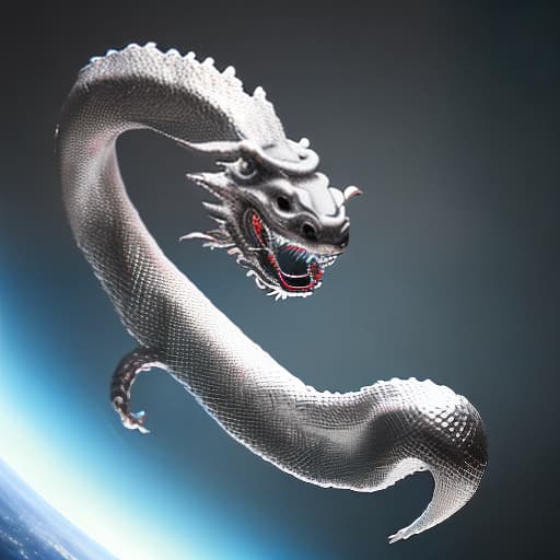 redshift style silver Japanese dragon spiraling out of a black hole