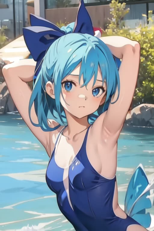  Cirno, one piece swimsuit, Ghibli style