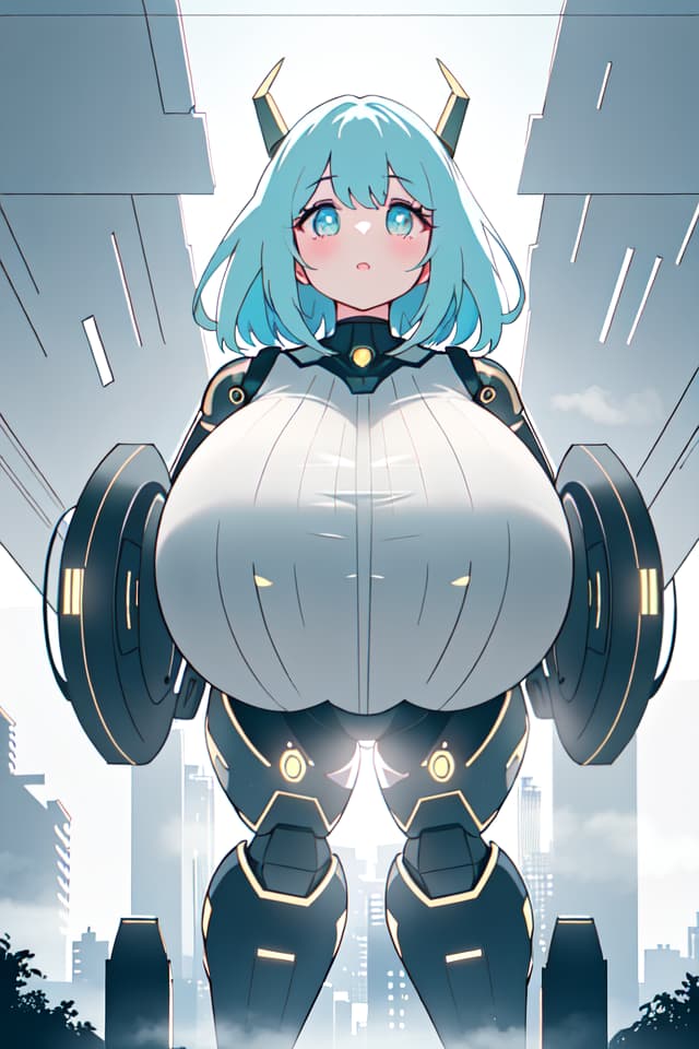  Super giant girl, Raw Curvy Body Shape of the Lady, small rural streets, Mega Huge Gigantic Metallic Breast, ((Robot Head: 1.4)), From Below, 💩 hyperrealistic, full body, detailed clothing, highly detailed, cinematic lighting, stunningly beautiful, intricate, sharp focus, f/1. 8, 85mm, (centered image composition), (professionally color graded), ((bright soft diffused light)), volumetric fog, trending on instagram, trending on tumblr, HDR 4K, 8K