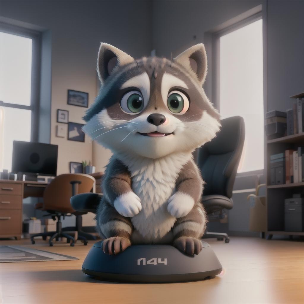  raccoon sitting in gaming chair front a computer on desktop, ((semi anthropomorphic)),(full body), tail, belly, sitting, fat, (chubby), (((white background))), solo, desktop, gaming chair, side view,  [[[clothes]]] hyperrealistic, full body, detailed clothing, highly detailed, cinematic lighting, stunningly beautiful, intricate, sharp focus, f/1. 8, 85mm, (centered image composition), (professionally color graded), ((bright soft diffused light)), volumetric fog, trending on instagram, trending on tumblr, HDR 4K, 8K