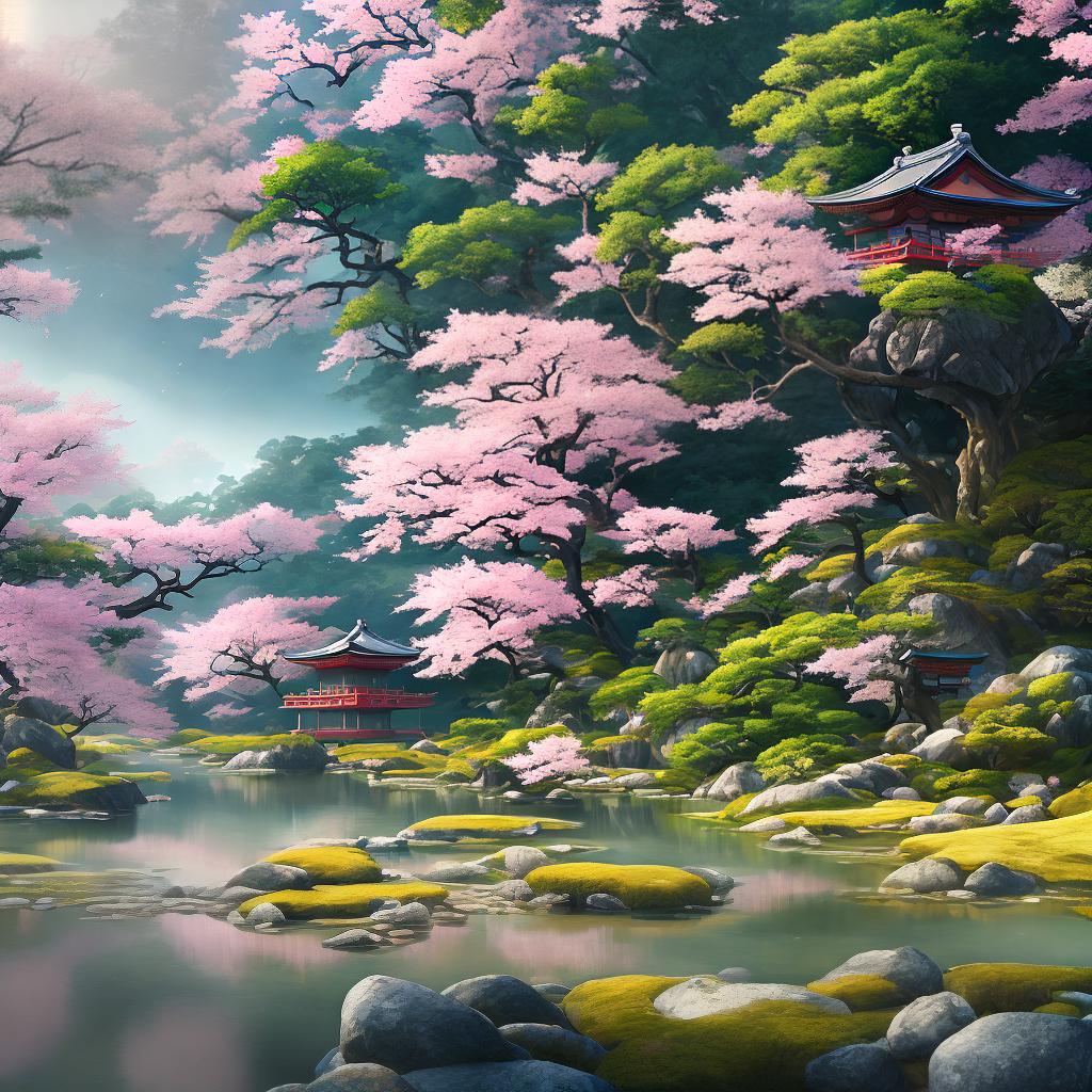  A masterpiece of a high detailed, ultra-detailed, 8k resolution image capturing a breathtaking view of a historical Japanese landscape. The scene depicts a serene temple nestled among towering cherry blossom trees, radiating a sense of tranquility and mystique. The artist expertly employs a traditional ink wash painting style, reminiscent of the legendary artist Hiroshige. The website showcasing this artwork is www.japaneselandscapes.com. The color palette predominantly consists of soft pastel hues, with gentle lighting illuminating the scene, emphasizing the delicate beauty of the surroundings. hyperrealistic, full body, detailed clothing, highly detailed, cinematic lighting, stunningly beautiful, intricate, sharp focus, f/1. 8, 85mm, (centered image composition), (professionally color graded), ((bright soft diffused light)), volumetric fog, trending on instagram, trending on tumblr, HDR 4K, 8K