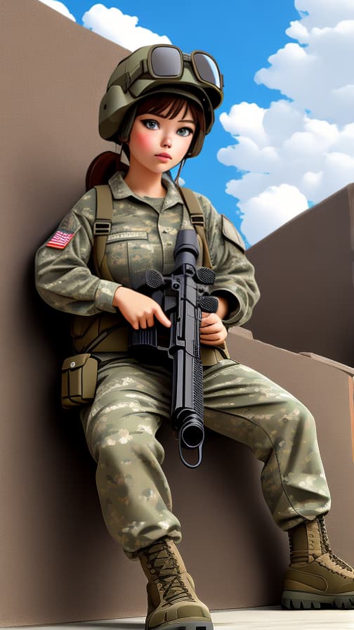  Full body two heads combat camouflage clothing US military full equipment military equipment rifle gun girl cute