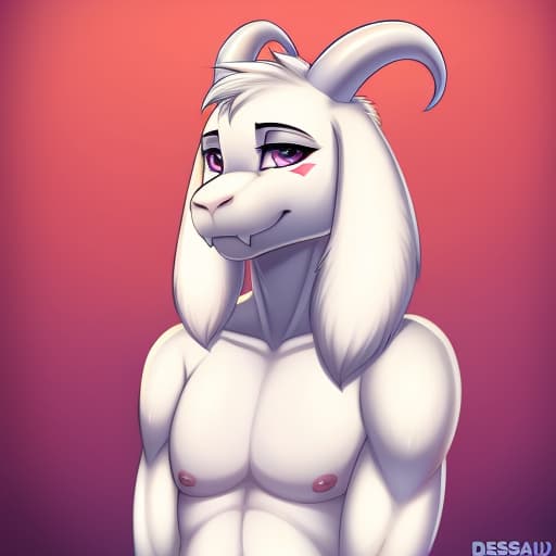  desertkaiju style, white furr, Asriel, Undertale, naked, solo, open eyes, digital art, masterpiece, 4k, fine details,