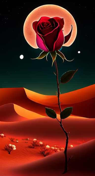  Create an image of a desert landscape with a solitary rose in bloom, bathed in moonlight, capturing the enchanting and mysterious essence of the song's lyrics
