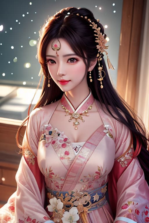  best quality, masterpiece, highres, 1girl,blush,(seductive smile:0.8),star shaped pupils,china hanfu,hair ornament,necklace, jewelry,Beautiful face,upon body, tyndall effect,photorealistic, dark studio, rim lighting, two tone lighting,(high detailed skin:1.2), 8k uhd, dslr, soft lighting, high quality, volumetric lighting, candid, Photograph, high resolution, 4k, 8k, Bokeh hyperrealistic, full body, detailed clothing, highly detailed, cinematic lighting, stunningly beautiful, intricate, sharp focus, f/1. 8, 85mm, (centered image composition), (professionally color graded), ((bright soft diffused light)), volumetric fog, trending on instagram, trending on tumblr, HDR 4K, 8K