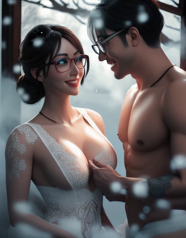  tattooed brothers with yellow glasses and white lace socks are taking a bath in snow，gay，Asian，Asiatic，Asian，Asian， portrait, happy colors, bright eyes, clear eyes, warm smile, smooth soft skin，symmetrical, anime wide eyes，big bulge， huge pectorales, naked whole body <lora:u58hvdfu4q:1> hyperrealistic, full body, detailed clothing, highly detailed, cinematic lighting, stunningly beautiful, intricate, sharp focus, f/1. 8, 85mm, (centered image composition), (professionally color graded), ((bright soft diffused light)), volumetric fog, trending on instagram, trending on tumblr, HDR 4K, 8K