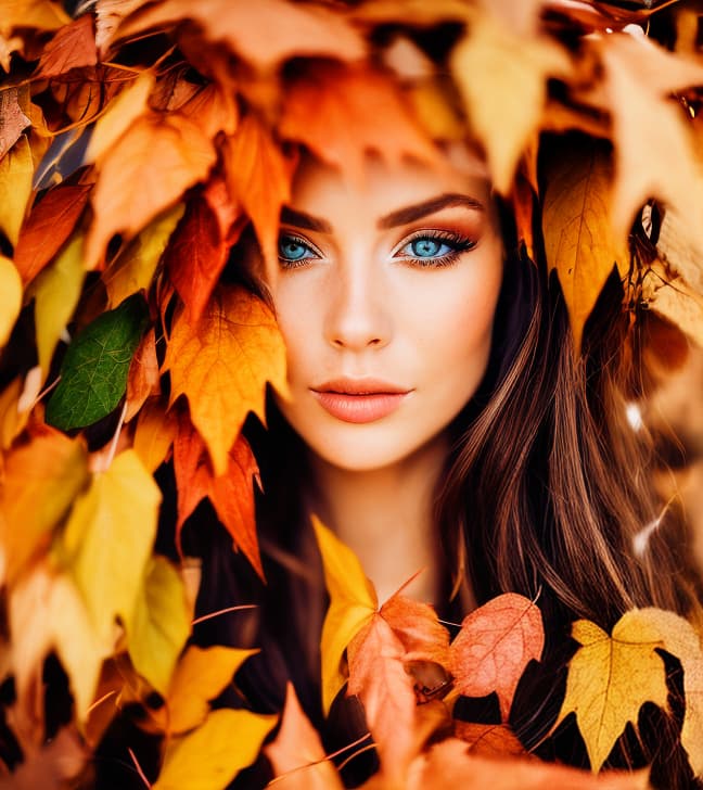 portrait+ style Eyes sparkled with the vibrant colors of autumn leaves