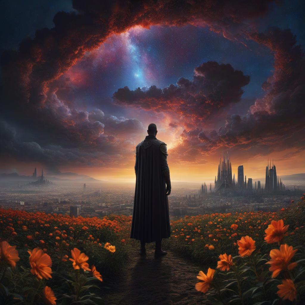  (stylized by Tomasz Alen Kopera:1.3) , dark art, dense flower field and Perseid meteor in background, landscape of a (Barcelona:1.2) , very Bizarre and 1600'S, Hurricane, Glitchcore, Amaro, layered textures, ornate, intricate artistic color, complimentary colors, very inspirational, atmosphere, fine artistic composition, sunny, theatrical hyperrealistic, full body, detailed clothing, highly detailed, cinematic lighting, stunningly beautiful, intricate, sharp focus, f/1. 8, 85mm, (centered image composition), (professionally color graded), ((bright soft diffused light)), volumetric fog, trending on instagram, trending on tumblr, HDR 4K, 8K