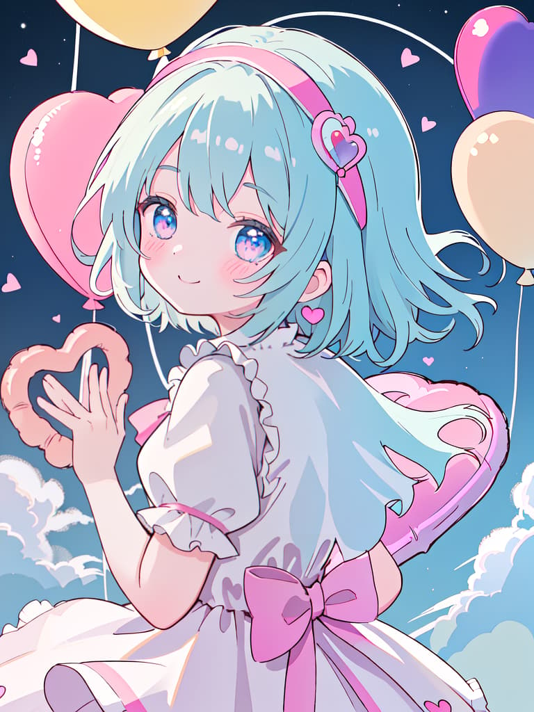  ultra detailed:1.2,masterpiece:1.2,best quality,masterpiece,bestquality,hdr:1.1,8k:1.1,very cute girl:1.3,(old castle:1.2),heart shaped balloon:1.3,(holding heart shaped balloon:1.3),candy stripe dress:1.3,looking back:1.3,ribbon headband:1.3,head tilt:1.4,waving hand:1.3,seductive smile:1.4,upper body:1.1, masterpiece, best quality,8k,ultra detailed,high resolution,an extremely delicate and beautiful,hyper detail