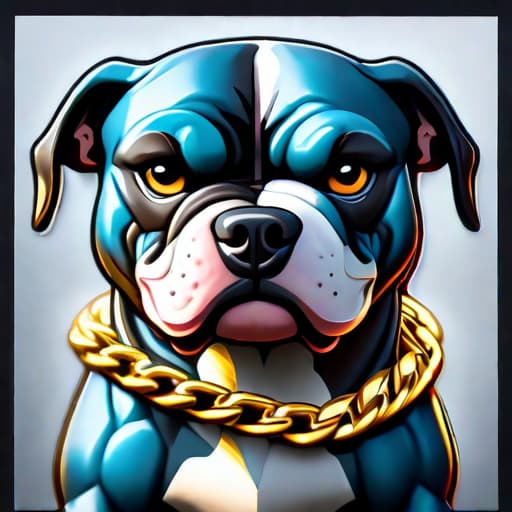  A cartoon pit bull with a muscular build iced out with gold chain with FF symbol on chain hyperrealistic, full body, detailed clothing, highly detailed, cinematic lighting, stunningly beautiful, intricate, sharp focus, f/1. 8, 85mm, (centered image composition), (professionally color graded), ((bright soft diffused light)), volumetric fog, trending on instagram, trending on tumblr, HDR 4K, 8K