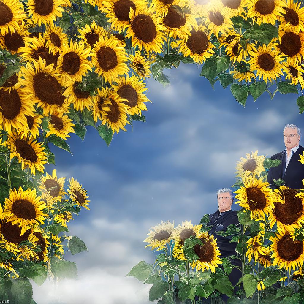  ((A masterpiece)), (((best quality))), 8k, high detailed, ultra-detailed. A middle-aged man with a round face, approximately 50 years old, depicted in an anime style, slightly facing towards the right. In the background, there is a sunflower field. hyperrealistic, full body, detailed clothing, highly detailed, cinematic lighting, stunningly beautiful, intricate, sharp focus, f/1. 8, 85mm, (centered image composition), (professionally color graded), ((bright soft diffused light)), volumetric fog, trending on instagram, trending on tumblr, HDR 4K, 8K
