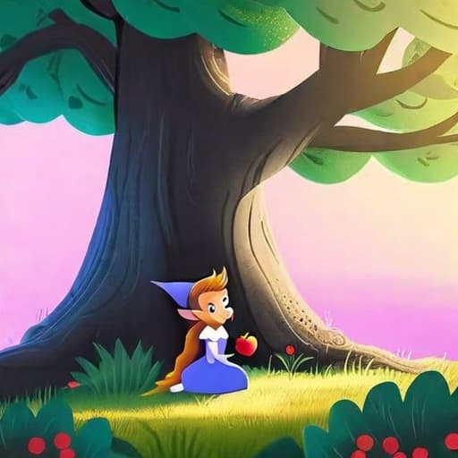  "Generate an image using Stable Diffusion of a small elf named Amy, with long hair and wearing a blue dress, drawing under an apple tree with lush green leaves.", best quality, very detailed, high resolution, sharp, sharp image, extremely detailed, 4k, 8k, in-frame hyperrealistic, full body, detailed clothing, highly detailed, cinematic lighting, stunningly beautiful, intricate, sharp focus, f/1. 8, 85mm, (centered image composition), (professionally color graded), ((bright soft diffused light)), volumetric fog, trending on instagram, trending on tumblr, HDR 4K, 8K