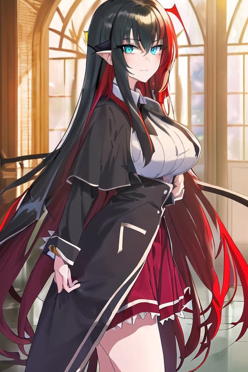  green eyes,black hair long hair,masterpiece, best quality, 1women, long red hair, looking at viewer, :3, cute, black school uniform, outdoors, streets, cowboy shot, curvy, (((blue eyes))), rias gremory, red hair, antenna hair, wavy hair, ((beautiful detailed eyes, beautiful detailed glow, lots of glow)), anime screencap,(Vampire:1.2), Dark hair, masterpiece, best quality, high quality, solo