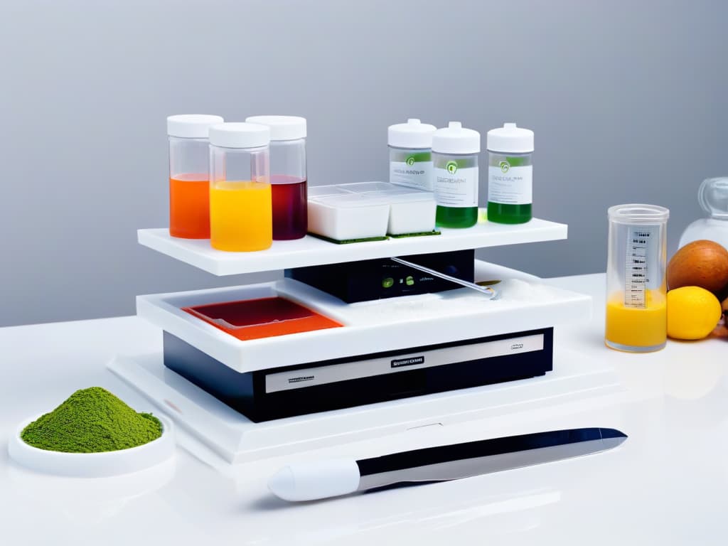  A highresolution image of a sleek, modern molecular gastronomy kit laid out on a pristine white marble countertop. The kit includes precision tools like syringes, pipettes, agar agar powder, and molecular gastronomy additives, all neatly arranged with precision. The image captures the essence of innovation and sophistication in molecular pastry making, with a focus on the essential tools required for this cuttingedge culinary technique. hyperrealistic, full body, detailed clothing, highly detailed, cinematic lighting, stunningly beautiful, intricate, sharp focus, f/1. 8, 85mm, (centered image composition), (professionally color graded), ((bright soft diffused light)), volumetric fog, trending on instagram, trending on tumblr, HDR 4K, 8K