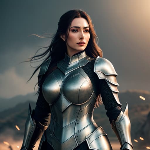  female armor hyperrealistic, full body, detailed clothing, highly detailed, cinematic lighting, stunningly beautiful, intricate, sharp focus, f/1. 8, 85mm, (centered image composition), (professionally color graded), ((bright soft diffused light)), volumetric fog, trending on instagram, trending on tumblr, HDR 4K, 8K