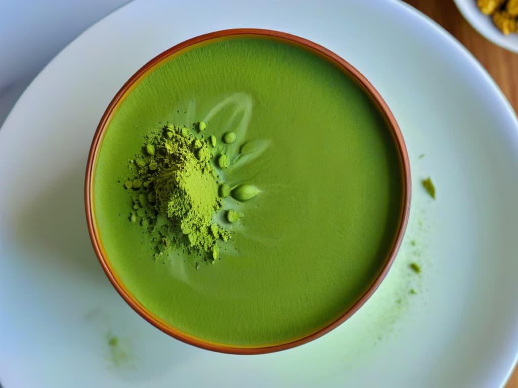  A closeup, ultradetailed image of a delicate matcha green tea powder being sifted onto a perfectly frothed bowl of creamy matcha latte, capturing the intricate patterns and vibrant green hues in stunning clarity and detail. hyperrealistic, full body, detailed clothing, highly detailed, cinematic lighting, stunningly beautiful, intricate, sharp focus, f/1. 8, 85mm, (centered image composition), (professionally color graded), ((bright soft diffused light)), volumetric fog, trending on instagram, trending on tumblr, HDR 4K, 8K