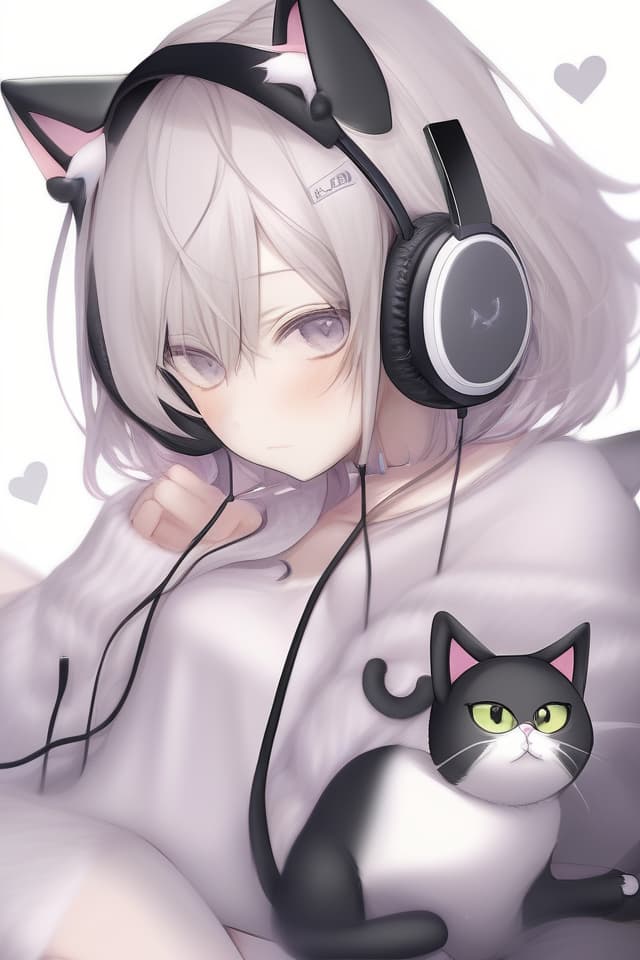  Headphones, cat ears, black gray