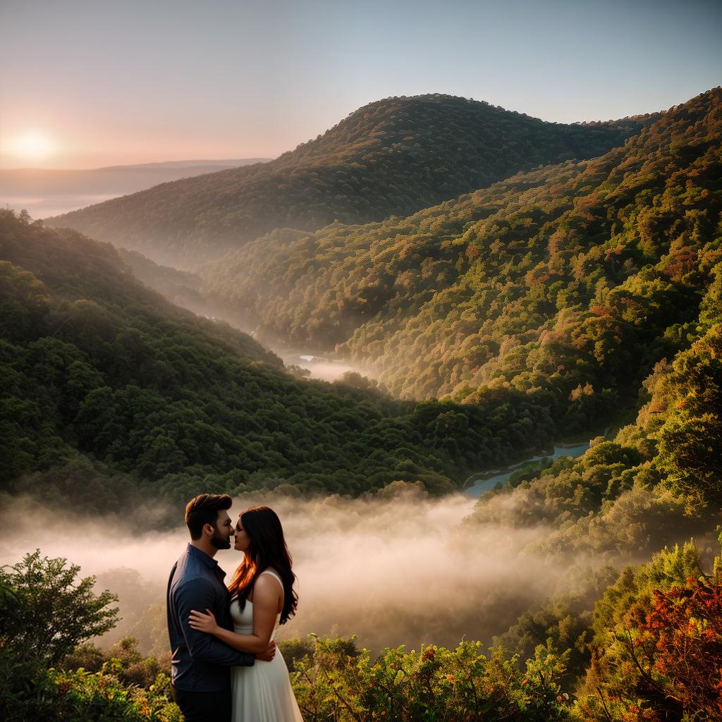  Create a high quality hyperrealistic image that visually represents the theme 'True love is not about finding someone to live with, but finding someone you can't live without.' The image should depict a couple standing together on a scenic overlook, holding each other closely and looking into each other's eyes, conveying a deep emotional connection. The background should include a beautiful sunset over a serene landscape, emphasizing the romantic atmosphere. The characters should be dressed casually, and their expressions should reflect the profound bond they share. The image should be of hyperrealistic style and high quality. hyperrealistic, full body, detailed clothing, highly detailed, cinematic lighting, stunningly beautiful, intricate, sharp focus, f/1. 8, 85mm, (centered image composition), (professionally color graded), ((bright soft diffused light)), volumetric fog, trending on instagram, trending on tumblr, HDR 4K, 8K