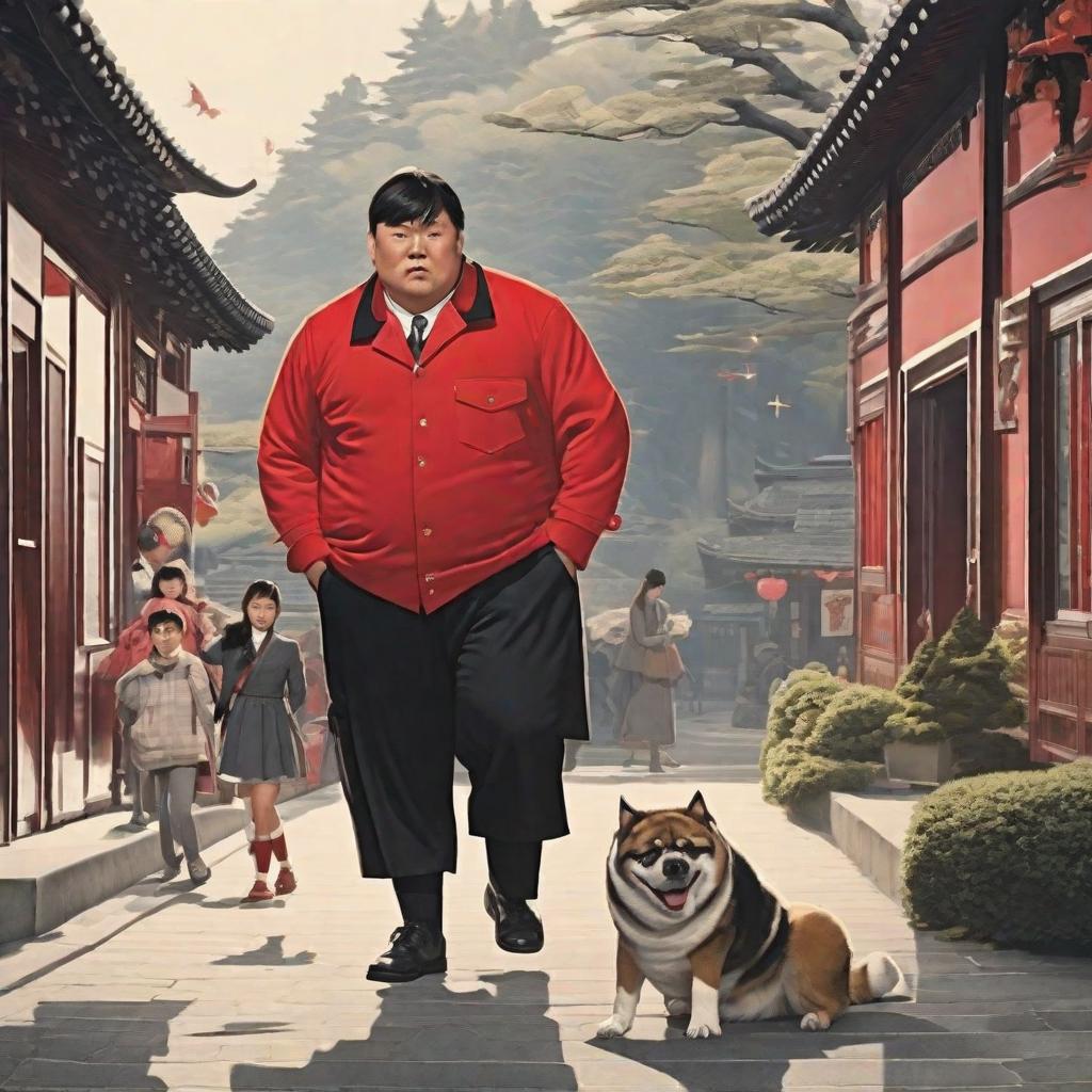  masterpiece, best quality, big fat man with red jacket creeping on young asian girl