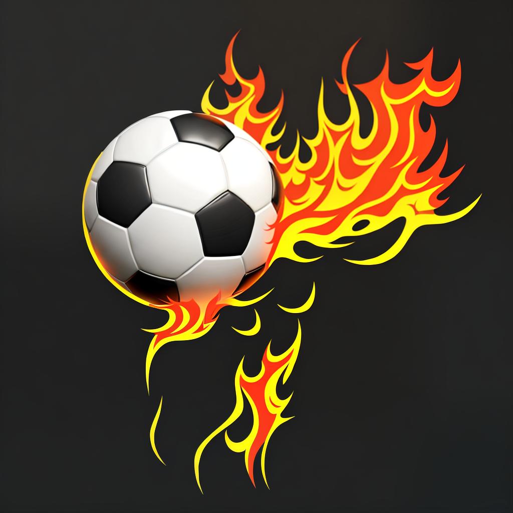  A white background with an iconic soccer ball ablaze in flames, vector art style., best quality, masterpiece