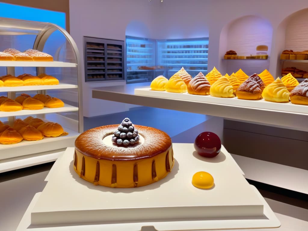  An ultradetailed image of a sleek, futuristic augmented reality interface displaying intricate, lifelike 3D renderings of delectable pastries and cakes superimposed over a traditional bakery setting. The digital creations seamlessly blend with the physical environment, showcasing the potential of augmented reality technology in revolutionizing pastry design. The color palette is a harmonious mix of soft pastels and vibrant hues, enhancing the visual appeal of the innovative virtual designs. hyperrealistic, full body, detailed clothing, highly detailed, cinematic lighting, stunningly beautiful, intricate, sharp focus, f/1. 8, 85mm, (centered image composition), (professionally color graded), ((bright soft diffused light)), volumetric fog, trending on instagram, trending on tumblr, HDR 4K, 8K