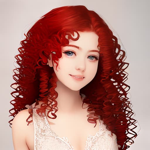  young  with long red curly hair showing her   wearing only a lace 