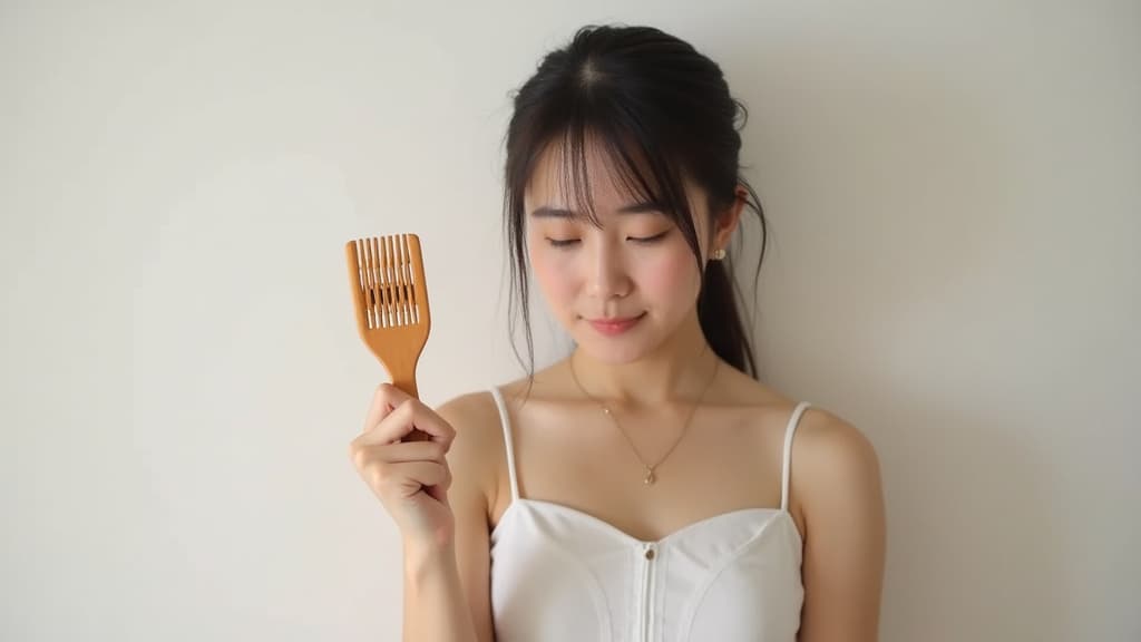  good quality, high quality, stress asian young woman, girl hand holding comb show her hairbrush with loss, hair in brush after brushing, hair fall out problem. health care, beauty with treatment concept, isolated on background.