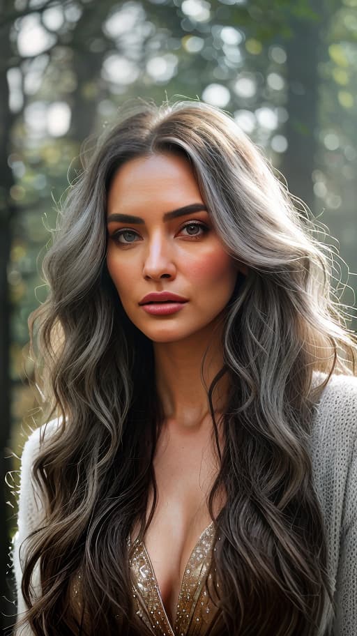  A portrait of a with light, well kept and shiny long curly hair, silver gray eyes, a daytime makeup, a gentle scattered light, against the background of nature., portrait photo, photograph, highly detailed face, depth of field, moody light, golden hour, style by Dan Winters, Russell James, Steve McCurry, centered, extremely detailed, Nikon D850, award winning photography hyperrealistic, full body, detailed clothing, highly detailed, cinematic lighting, stunningly beautiful, intricate, sharp focus, f/1. 8, 85mm, (centered image composition), (professionally color graded), ((bright soft diffused light)), volumetric fog, trending on instagram, trending on tumblr, HDR 4K, 8K