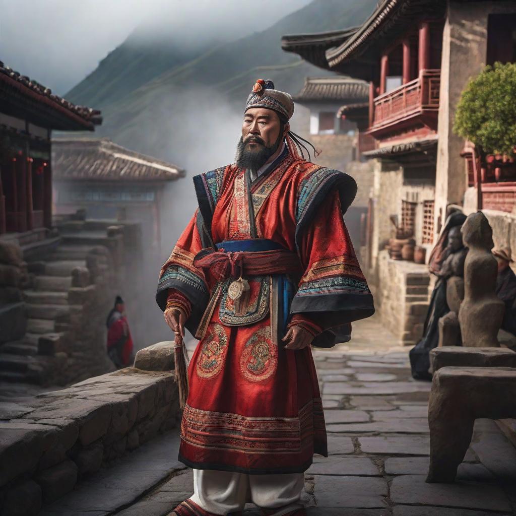  Pueblo antigua china hyperrealistic, full body, detailed clothing, highly detailed, cinematic lighting, stunningly beautiful, intricate, sharp focus, f/1. 8, 85mm, (centered image composition), (professionally color graded), ((bright soft diffused light)), volumetric fog, trending on instagram, trending on tumblr, HDR 4K, 8K