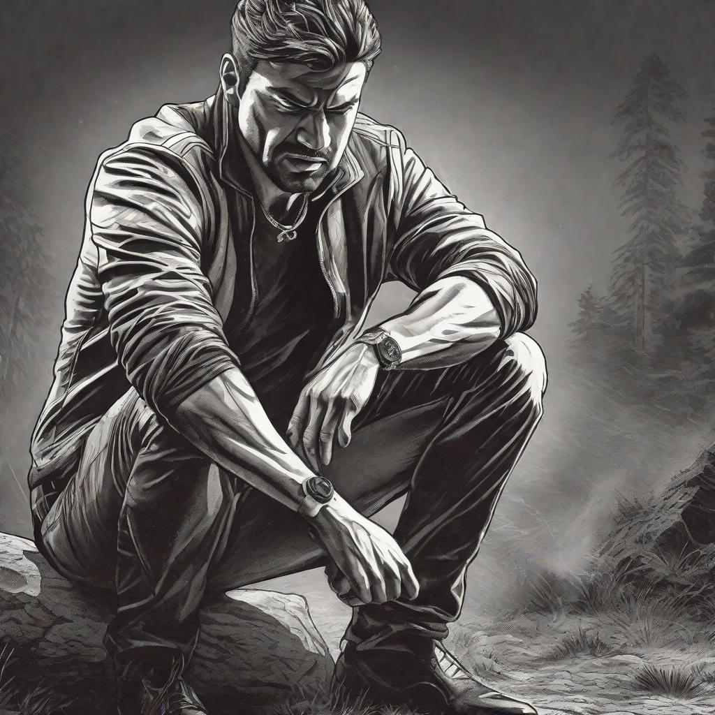  hand drawn vector illustration of a fully clothed man holding his crotch area in pain and grimacing hyperrealistic, full body, detailed clothing, highly detailed, cinematic lighting, stunningly beautiful, intricate, sharp focus, f/1. 8, 85mm, (centered image composition), (professionally color graded), ((bright soft diffused light)), volumetric fog, trending on instagram, trending on tumblr, HDR 4K, 8K