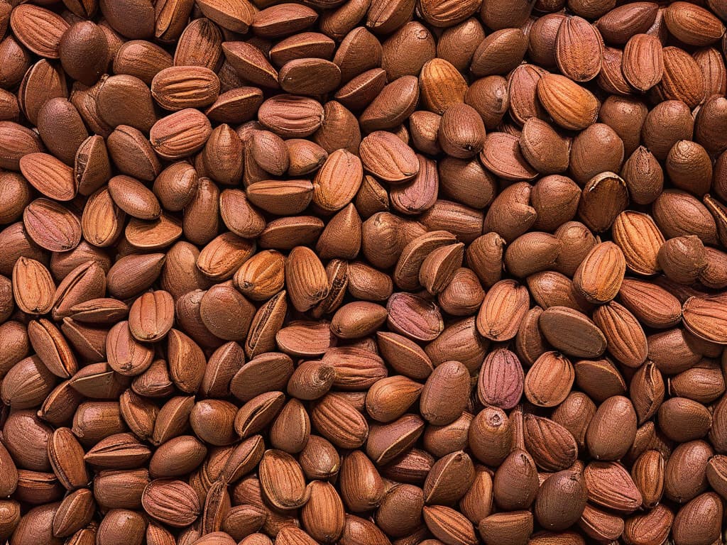  An ultradetailed closeup image of cacao beans arranged in a symmetrical pattern, showcasing the rich texture and natural colors of the beans. The lighting is soft, highlighting the intricate details of each bean, while the background fades into a subtle blur, emphasizing the simplicity and beauty of the cacao beans. hyperrealistic, full body, detailed clothing, highly detailed, cinematic lighting, stunningly beautiful, intricate, sharp focus, f/1. 8, 85mm, (centered image composition), (professionally color graded), ((bright soft diffused light)), volumetric fog, trending on instagram, trending on tumblr, HDR 4K, 8K