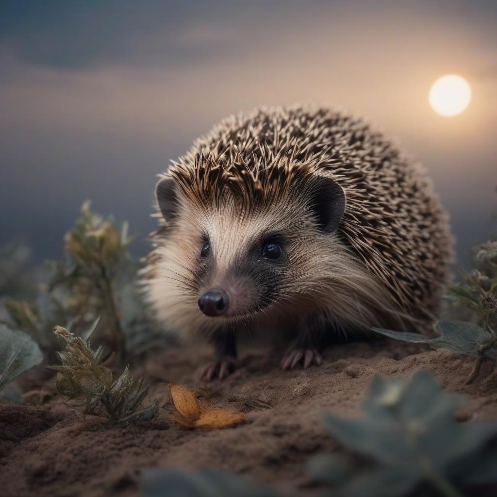  hedgehogs at night under the moon on the sky the moon night hedgehog hedgehog hyperrealistic, full body, detailed clothing, highly detailed, cinematic lighting, stunningly beautiful, intricate, sharp focus, f/1. 8, 85mm, (centered image composition), (professionally color graded), ((bright soft diffused light)), volumetric fog, trending on instagram, trending on tumblr, HDR 4K, 8K