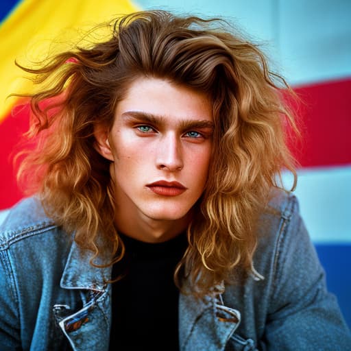 portrait+ style Russian homosexual queer supermodel blonde hunk dude face