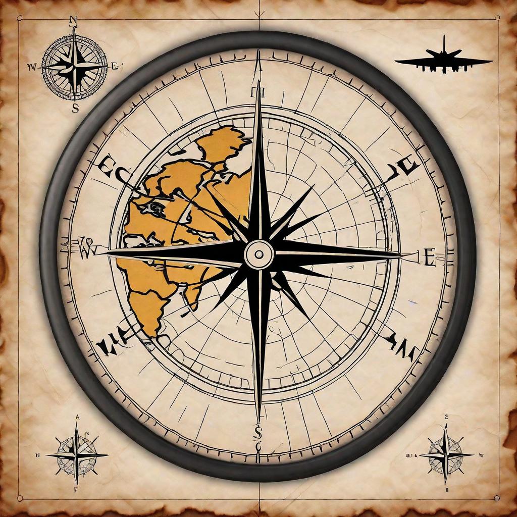  masterpiece, best quality, A world map in the background with a compass that contains the vegvisir guide and it has a small plane marking a road meaning traveling