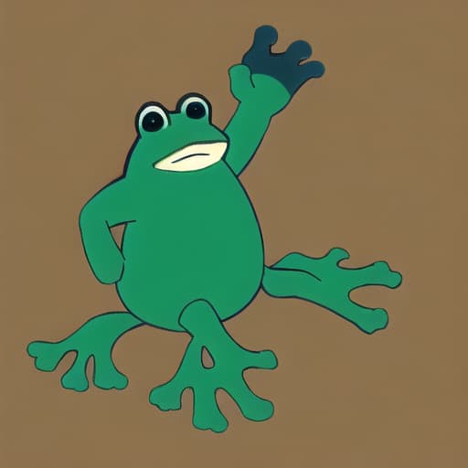  A hand appears. In his hand is a dead frog. And he raises his hand in the air and holds a dead frog in his hand.