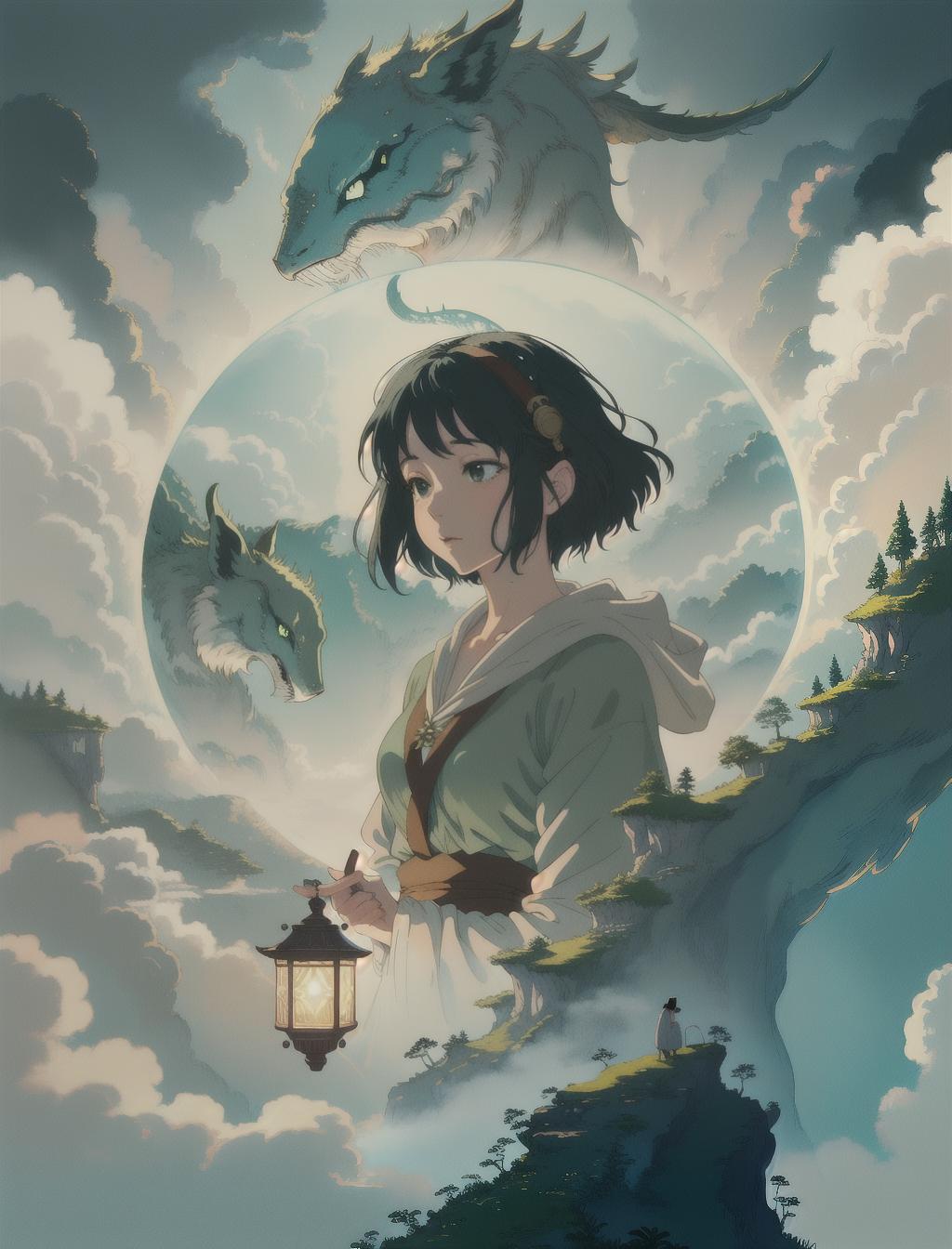  (best quality, 8k, masterpiece:1. 2), close up portrait, sharp focus, alluring demon, ethereal beauty, perched on a cloud, fantasy illustration, enchanting gaze, captivating pose, delicate wings, otherworldly charm, mystical sky, moonlit night, soft colors, artstation, painting, detailed, vignette, hdr, (close up:1. 1), 4k, absurdres, <lora:add_detail_44319:1>, Create art in Studio Ghibli style, Emulate Studio Ghibli aesthetics, Ghibli-inspired illustration, Capture the Ghibli magic, Mimic Hayao Miyazaki's artistic vision, Dreamy and whimsical Ghibli visuals, Nature and fantasy blend like Ghibli, Ghibli-inspired landscape art, Ghibli color palette and charm, Artwork reminiscent of Studio Ghibli hyperrealistic, full body, detailed clothing, highly detailed, cinematic lighting, stunningly beautiful, intricate, sharp focus, f/1. 8, 85mm, (centered image composition), (professionally color graded), ((bright soft diffused light)), volumetric fog, trending on instagram, trending on tumblr, HDR 4K, 8K