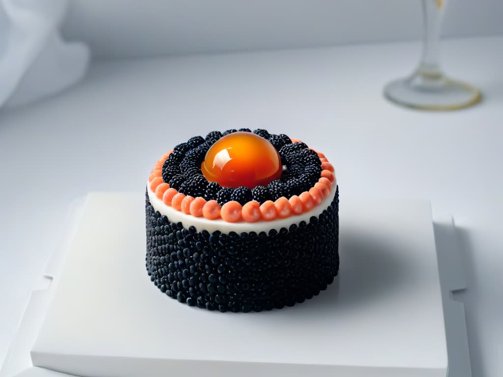  A sleek and minimalist image showcasing a delicate sugar sphere filled with vibrant, colorful molecular gastronomy caviar pearls, set against a stark white background. The sugar sphere reflects the light, creating a mesmerizing play of colors and shadows, emphasizing the intricate and avantgarde nature of molecular gastronomy desserts. hyperrealistic, full body, detailed clothing, highly detailed, cinematic lighting, stunningly beautiful, intricate, sharp focus, f/1. 8, 85mm, (centered image composition), (professionally color graded), ((bright soft diffused light)), volumetric fog, trending on instagram, trending on tumblr, HDR 4K, 8K