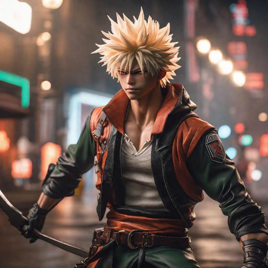  Bakugo hyperrealistic, full body, detailed clothing, highly detailed, cinematic lighting, stunningly beautiful, intricate, sharp focus, f/1. 8, 85mm, (centered image composition), (professionally color graded), ((bright soft diffused light)), volumetric fog, trending on instagram, trending on tumblr, HDR 4K, 8K