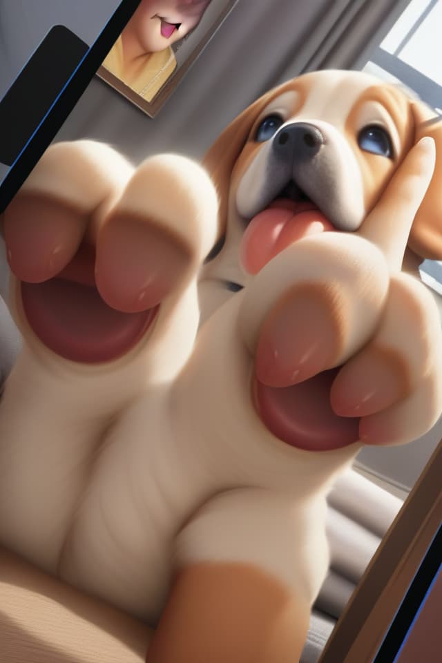  ((drooping dog ears、lop beagle's ears))、(holding 🎮、accurate hands)、gaming girl、anthropomorphic furry beagle girl、tongue out smiling、dutch angle、best quality:1.4、masterpiece:1.4、ultra detailed texture、RAW photorealistic:1.4、absurd resolution、8K illustration、💩、