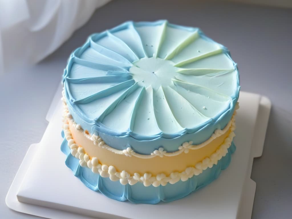  A closeup, ultradetailed image of a delicate, intricately designed cake created by artificial intelligence. The cake features precise geometric patterns in pastel colors, with each detail perfectly executed to demonstrate the capabilities of AI in pastry decoration. The image showcases the flawless symmetry and artistic flair achieved by blending technology and creativity in the world of baking. hyperrealistic, full body, detailed clothing, highly detailed, cinematic lighting, stunningly beautiful, intricate, sharp focus, f/1. 8, 85mm, (centered image composition), (professionally color graded), ((bright soft diffused light)), volumetric fog, trending on instagram, trending on tumblr, HDR 4K, 8K