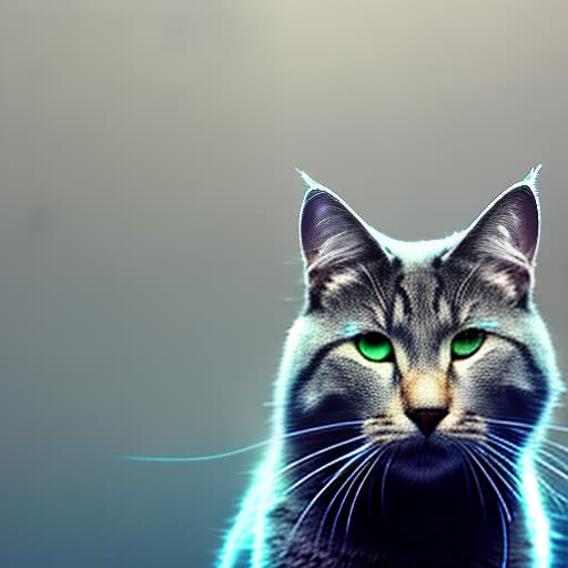 nvinkpunk grey cat in earphones, wallpaper, 4k, cartoon, selfie, Bioluminescent, Glowing, Volumetric hyperrealistic, full body, detailed clothing, highly detailed, cinematic lighting, stunningly beautiful, intricate, sharp focus, f/1. 8, 85mm, (centered image composition), (professionally color graded), ((bright soft diffused light)), volumetric fog, trending on instagram, trending on tumblr, HDR 4K, 8K