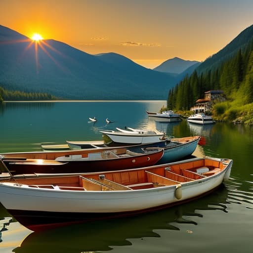  Mountains, lakes, boats, sun