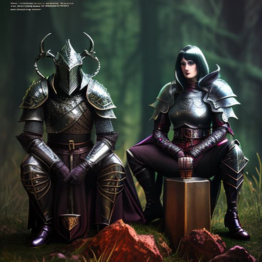  D&D, retro 80s dark fantasy style, dark souls fantasy armor, sit on ground, dark color palette, high quality, retro style, normal proportions. hyperrealistic, full body, detailed clothing, highly detailed, cinematic lighting, stunningly beautiful, intricate, sharp focus, f/1. 8, 85mm, (centered image composition), (professionally color graded), ((bright soft diffused light)), volumetric fog, trending on instagram, trending on tumblr, HDR 4K, 8K