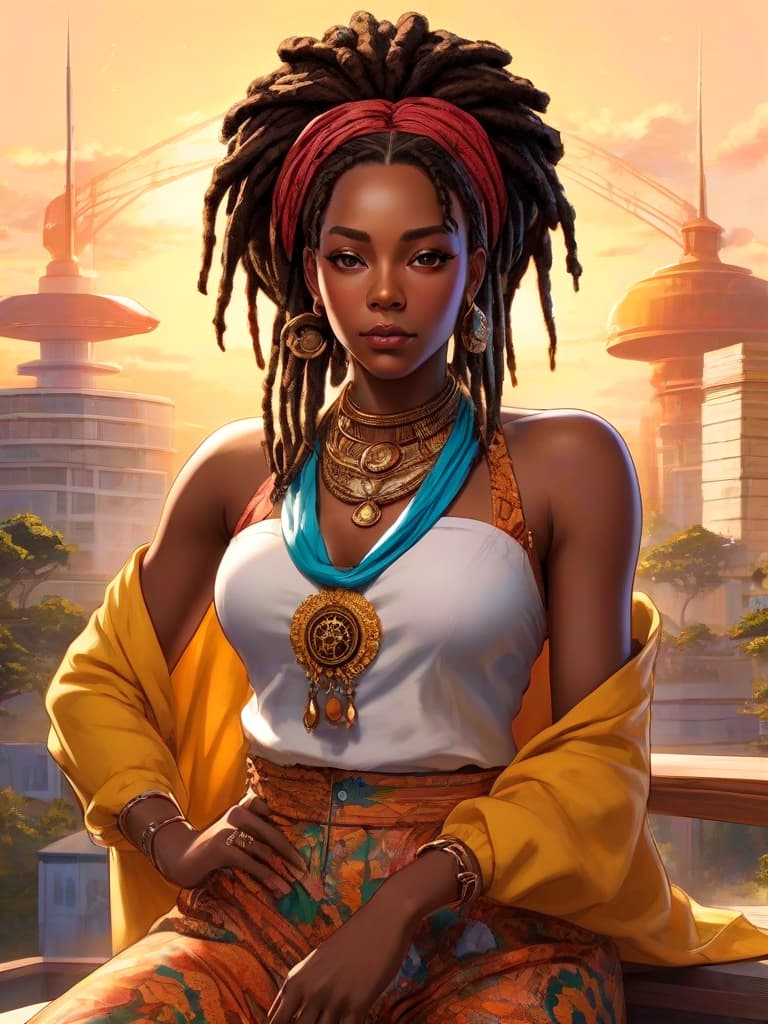  masterpiece, best quality, official art, extremely detailed cg 8k, anime artwork, anime style, key visual, vibrant, studio anime, highly detailed, LaTanya Booker middle aged black female queen with dreadlocks