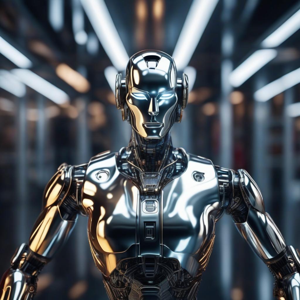  A modern innovative human like robot made of shiny reflective metal construction cartoon style 3D, HQ, 4K for modern mobile app hyperrealistic, full body, detailed clothing, highly detailed, cinematic lighting, stunningly beautiful, intricate, sharp focus, f/1. 8, 85mm, (centered image composition), (professionally color graded), ((bright soft diffused light)), volumetric fog, trending on instagram, trending on tumblr, HDR 4K, 8K