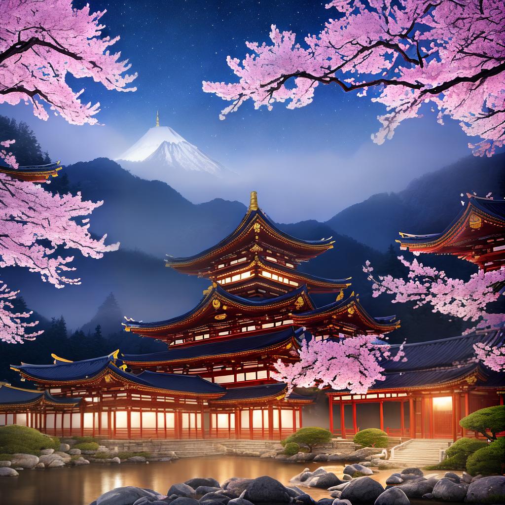  A ((masterpiece)),(((best quality))), 8k, high detailed, ultra-detailed painting of 贡嘉寺 facing 贡嘉山 in a nighttime setting, with a serene atmosphere, soft moonlight illuminating the surroundings, ((buddhist monks)) meditating peacefully, ((cherry blossom trees)) blooming in the foreground, ((lotus flowers)) floating in a nearby pond, and a slight mist adding a dreamy effect to the scene. hyperrealistic, full body, detailed clothing, highly detailed, cinematic lighting, stunningly beautiful, intricate, sharp focus, f/1. 8, 85mm, (centered image composition), (professionally color graded), ((bright soft diffused light)), volumetric fog, trending on instagram, trending on tumblr, HDR 4K, 8K