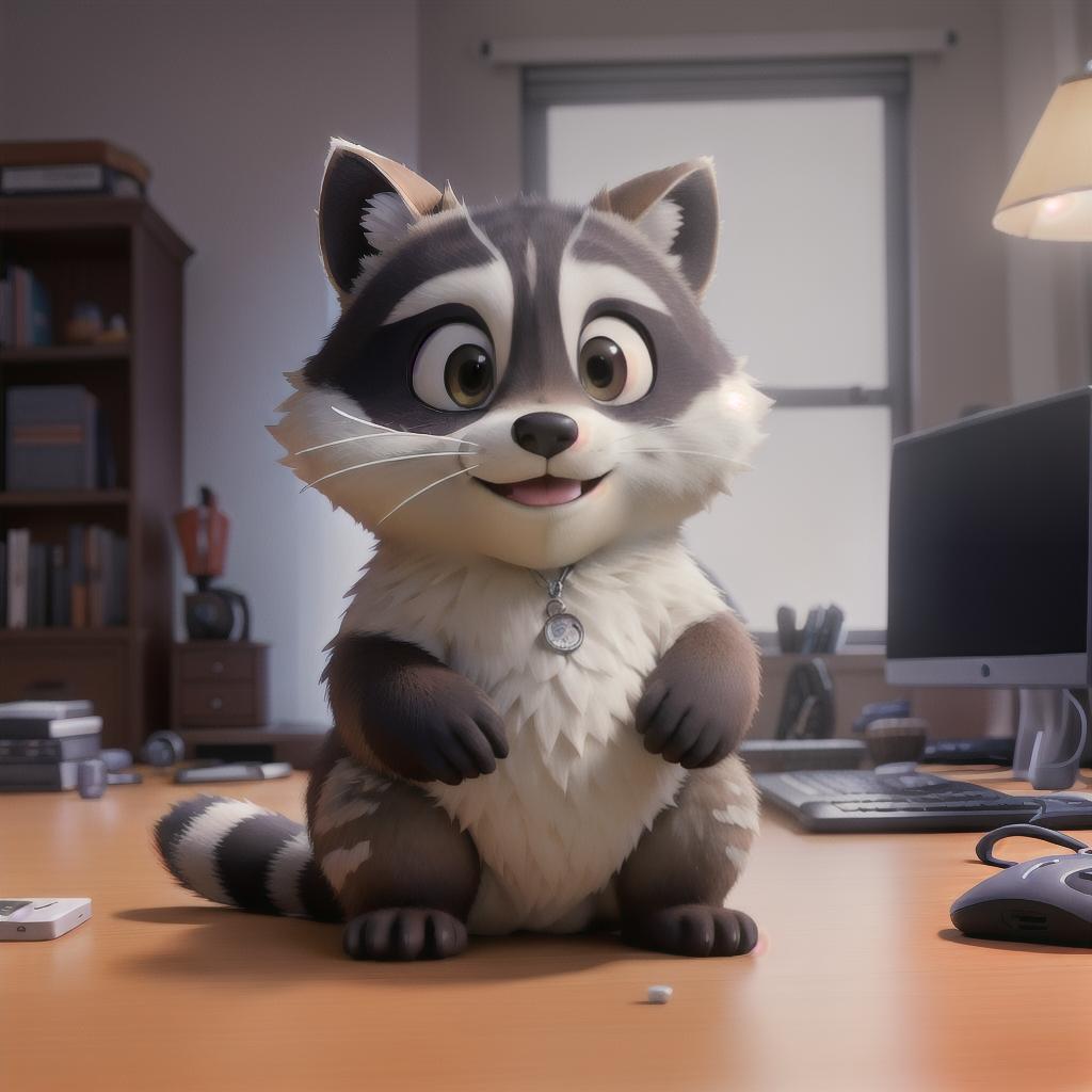  raccoon sitting in gaming chair front a computer on desktop, ((semi anthropomorphic)),(full body), tail, belly, sitting, fat, (chubby), (((white background))), solo, desktop, gaming chair, side view,  [[[clothes]]] hyperrealistic, full body, detailed clothing, highly detailed, cinematic lighting, stunningly beautiful, intricate, sharp focus, f/1. 8, 85mm, (centered image composition), (professionally color graded), ((bright soft diffused light)), volumetric fog, trending on instagram, trending on tumblr, HDR 4K, 8K