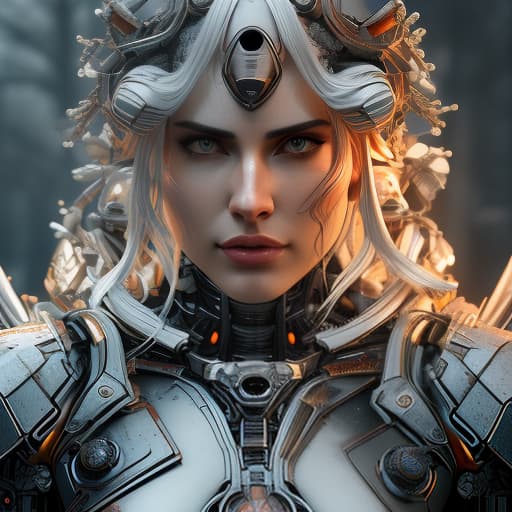  A close up image of an android with a segmented face and body with complex mechanical parts, white skin and a sensual figure, holding a red cross in a mechanical hand against the backdrop of a post apocalyptic world. The work is done with acrylic paint in a hyperrealistic style, hyper detailed and volumetric lighting to enhance details. This masterpiece is of exceptional quality: 64K megapixels, high 8K resolution, warm color palette, wide dynamic range and trending on art platforms., (3d render:1.25), realistic, dark, epic, (detailed:1.22), textured hyperrealistic, full body, detailed clothing, highly detailed, cinematic lighting, stunningly beautiful, intricate, sharp focus, f/1. 8, 85mm, (centered image composition), (professionally color graded), ((bright soft diffused light)), volumetric fog, trending on instagram, trending on tumblr, HDR 4K, 8K